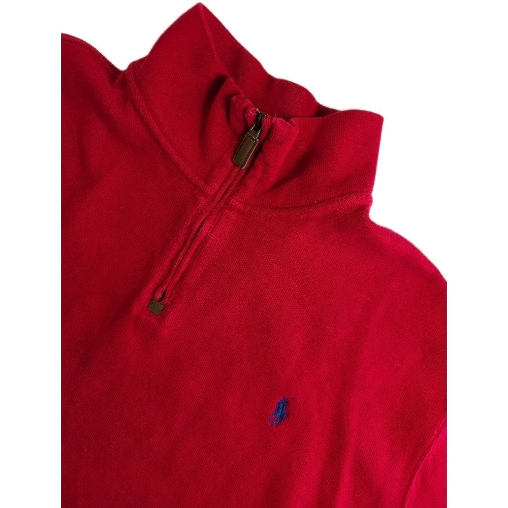 Polo Ralph Lauren Sweater Mens 2XL RED Quarter Zip BLUE Pony Logo Estate Rib